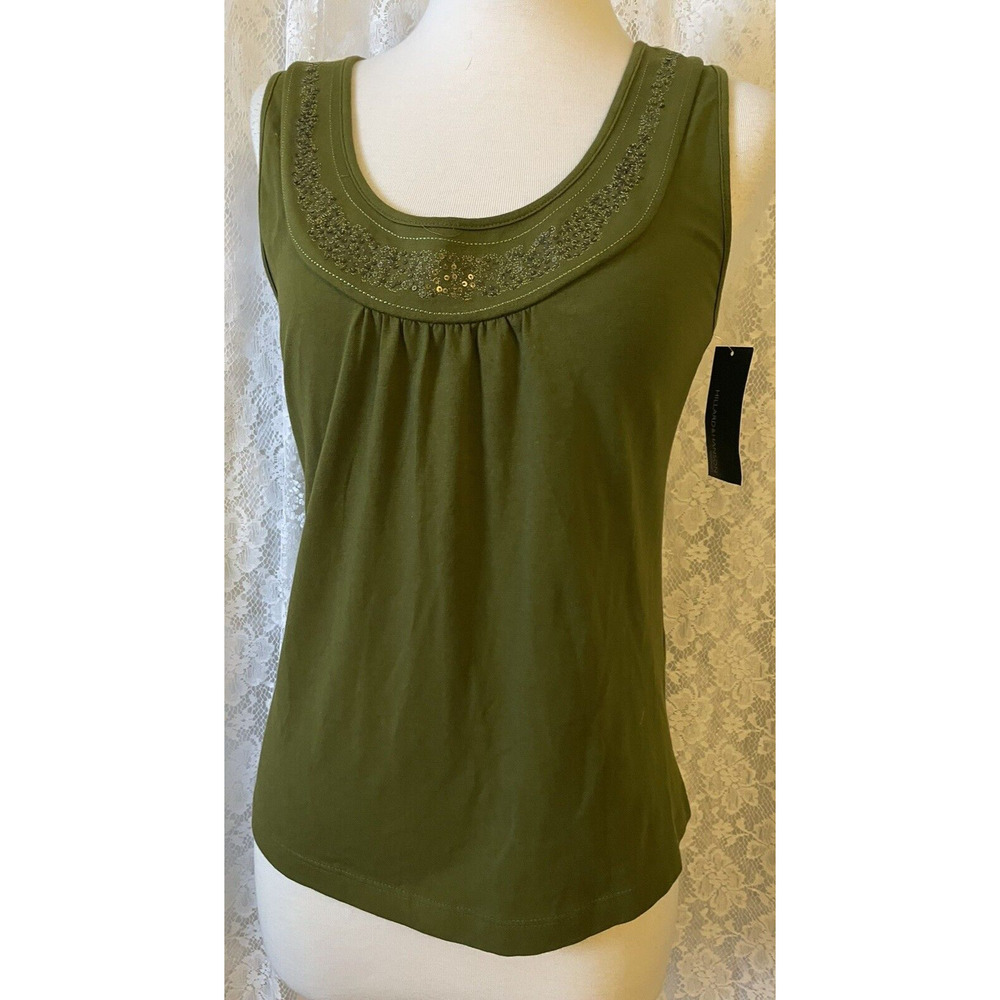 Gillard & Hanson Women's Green Top sleeveless Scoop Neck size M - Picture 2 of 9